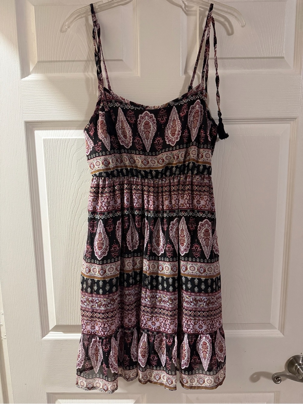 Black and Pink Paisley Mini Dress with Adjustable Straps